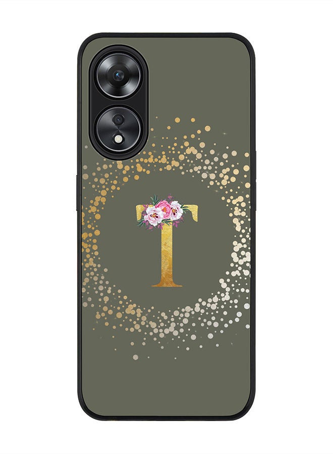 Stylizedd Rugged Black edge case for Oppo A78 5G / Oppo A58 5G Slim fit Soft Case Flexible Rubber Edges Anti Drop TPU Cover -  Custom Monogram Initial Letter Floral Pattern Alphabet - T  (Olive Green ) - Image 1
