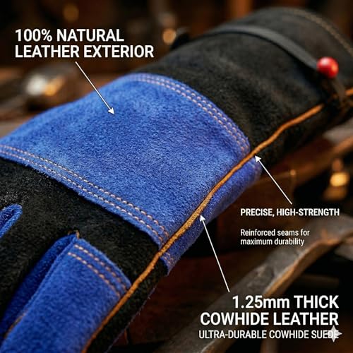 NL HOME 16" Welding Gloves for Men, 932F Heat Resistant Leather Forging Gloves, Kevlar Stitched Fireproof Work Gloves for Mig Stick Tig, Grill, Fireplace, Animal Handling, Blue, Large - Image 5