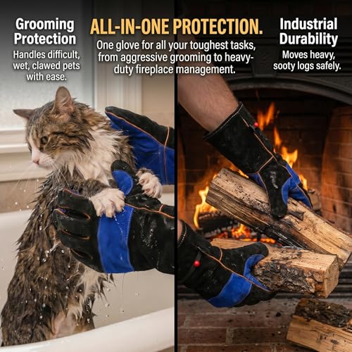 NL HOME 16" Welding Gloves for Men, 932F Heat Resistant Leather Forging Gloves, Kevlar Stitched Fireproof Work Gloves for Mig Stick Tig, Grill, Fireplace, Animal Handling, Blue, Large - Image 4