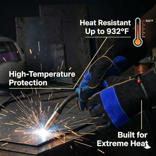 NL HOME 16" Welding Gloves for Men, 932F Heat Resistant Leather Forging Gloves, Kevlar Stitched Fireproof Work Gloves for Mig Stick Tig, Grill, Fireplace, Animal Handling, Blue, Large - Image 2