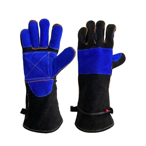 NL HOME 16" Welding Gloves for Men, 932F Heat Resistant Leather Forging Gloves, Kevlar Stitched Fireproof Work Gloves for Mig Stick Tig, Grill, Fireplace, Animal Handling, Blue, Large - Image 1