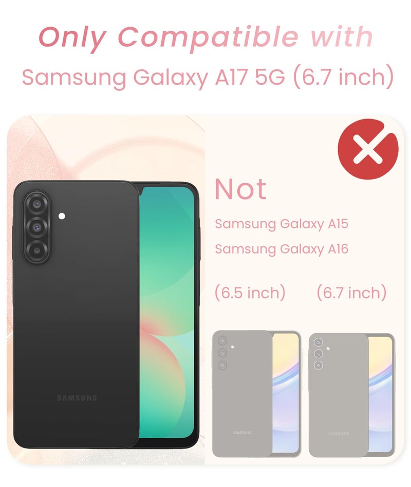 Liufcx for Samsung Galaxy A17 5G Love Heart Kickstand Case with 2X Screen Protector: Luxury Plated Gold Edge Slim Soft TPU Shockproof Protection Case Cover for Galaxy A17 (Pink) - Image 2