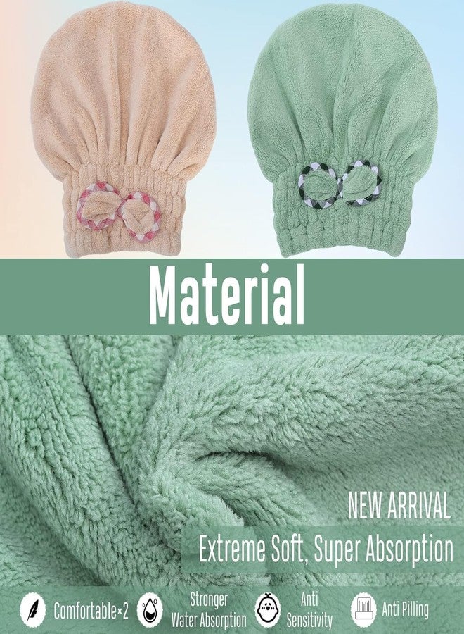 Bittern 2Pcs Microfiber Hair Drying Cap,Hair Towel Cap,Fast Coral Velvet Hair Drying Towel with Bow-Knot,Quick Dry Fast Drying Hair Caps for Women,Soft Absorbent Cap for Wet Hair Long Thick Hair - Image 5