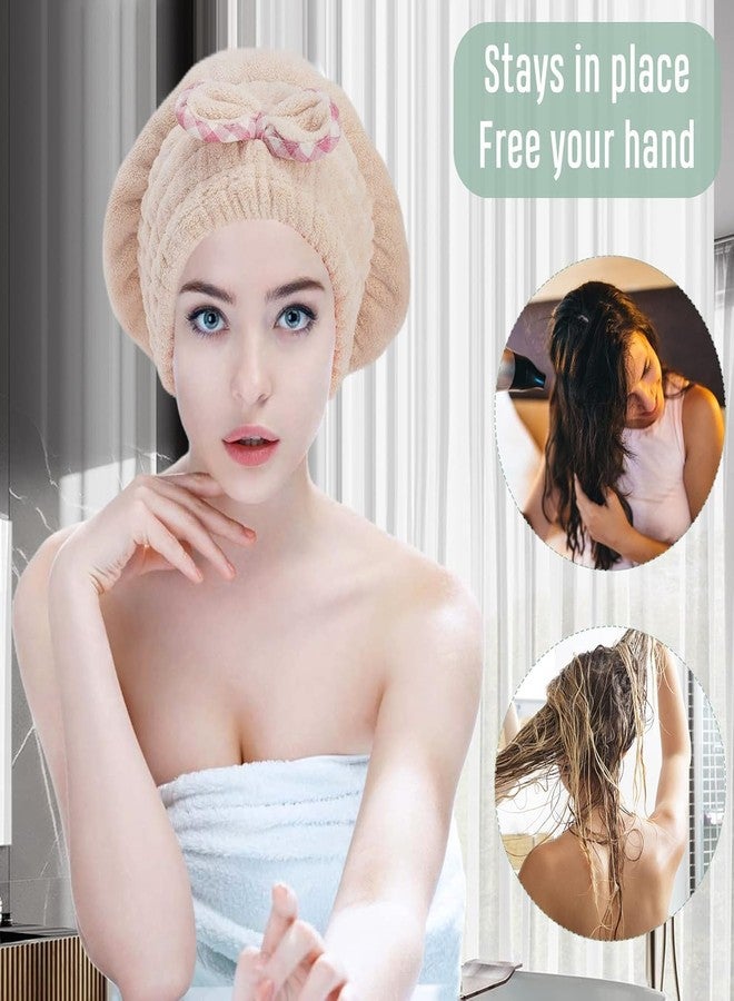 Bittern 2Pcs Microfiber Hair Drying Cap,Hair Towel Cap,Fast Coral Velvet Hair Drying Towel with Bow-Knot,Quick Dry Fast Drying Hair Caps for Women,Soft Absorbent Cap for Wet Hair Long Thick Hair - Image 2
