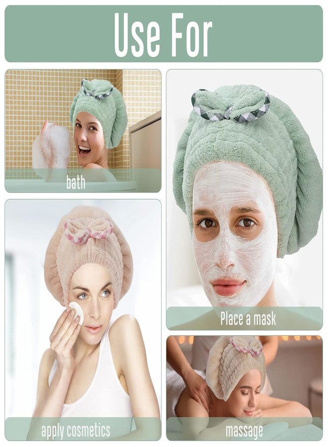 Bittern 2Pcs Microfiber Hair Drying Cap,Hair Towel Cap,Fast Coral Velvet Hair Drying Towel with Bow-Knot,Quick Dry Fast Drying Hair Caps for Women,Soft Absorbent Cap for Wet Hair Long Thick Hair - Image 3