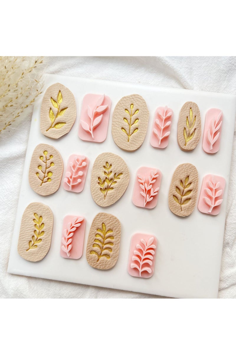 عام مجموعة قوالب فخار طري مكوّنة من 8 قطع لضغط الأوراق، تصميم بسيط ودقيق عالي الدقة، تساعدك على إنشاء أعمال فنية رائعة من الفخار الطري بسهولة. - Image 1