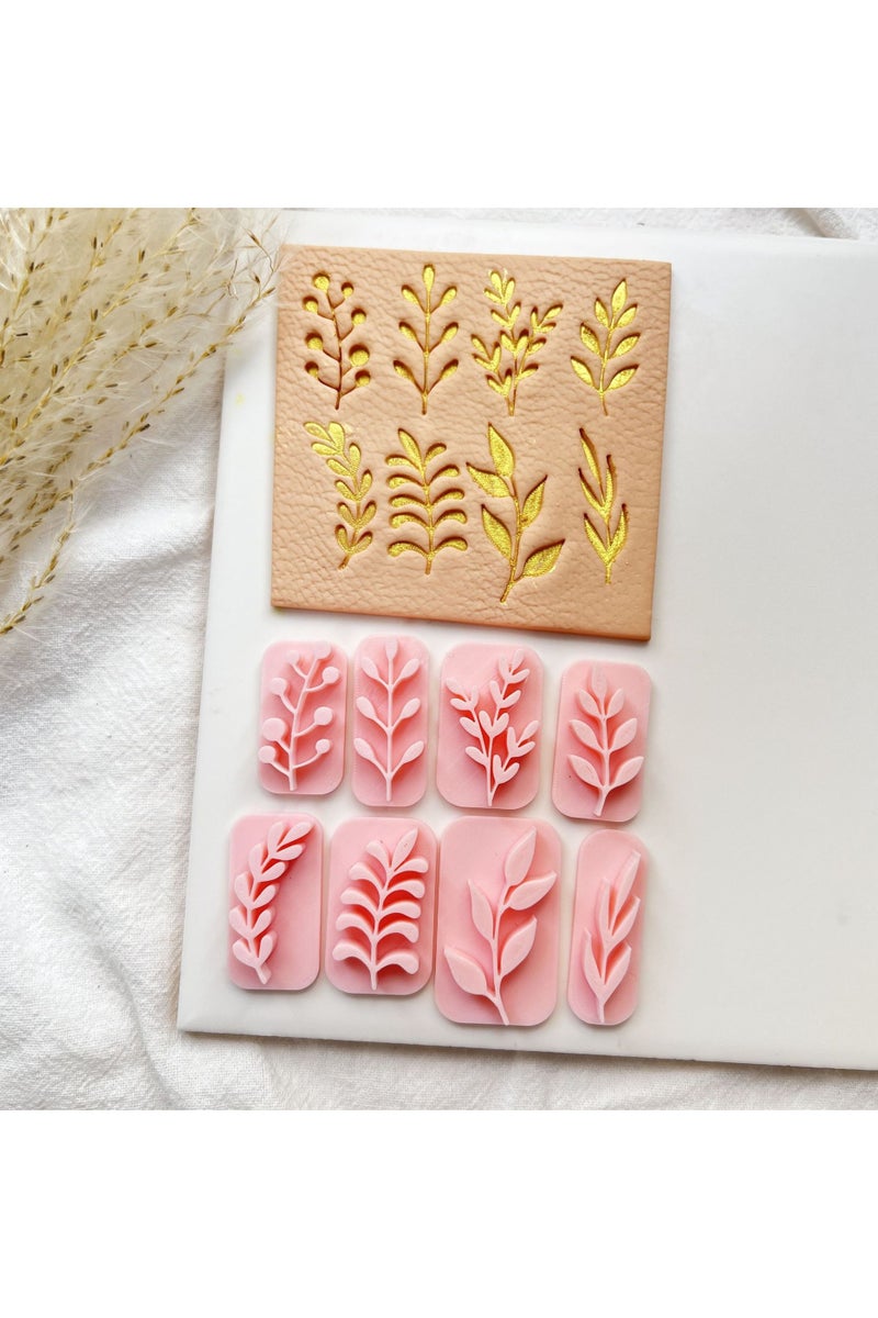 عام مجموعة قوالب فخار طري مكوّنة من 8 قطع لضغط الأوراق، تصميم بسيط ودقيق عالي الدقة، تساعدك على إنشاء أعمال فنية رائعة من الفخار الطري بسهولة. - Image 2