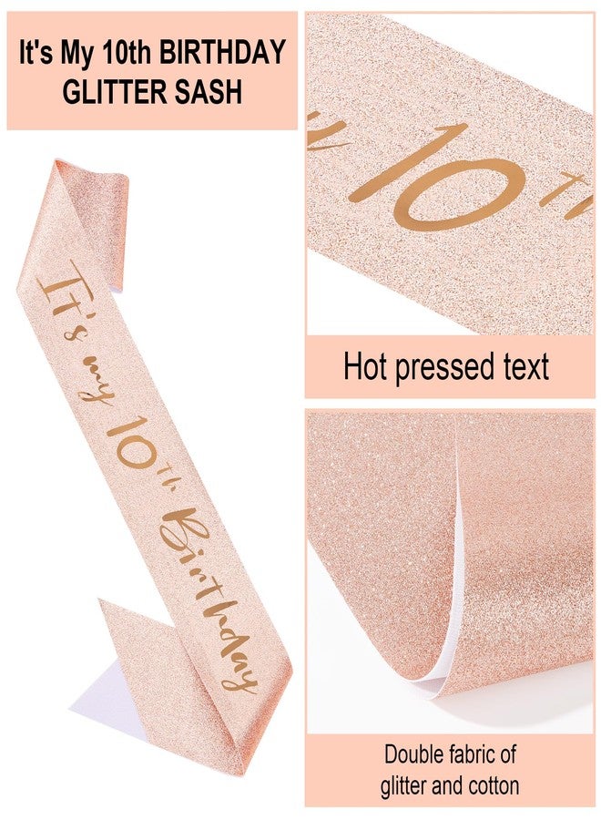 Semato Rose Gold 10th Birthday Crown and Sash Kit for Girls - Glamorous Rhinestone Tiara and Glitter Sash with Pearl Pin - Image 3