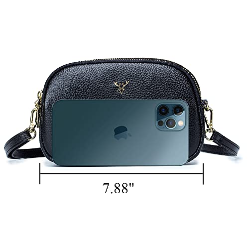 Dgffan Triple Zip Small Crossbody Bags Genuine Leather Shoulder Handbags Trendy Design Cellphone Purses for Women and Girls(black) - Image 4