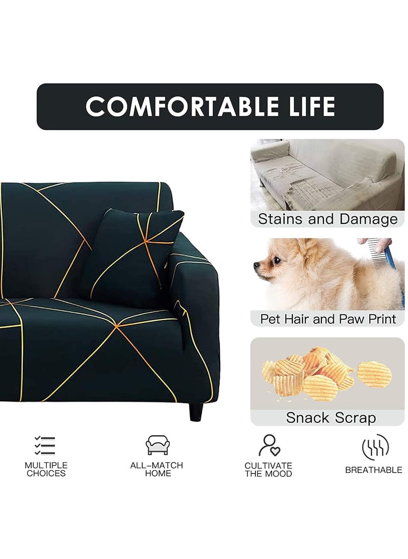 HOUSE OF QUIRK - House of Quirk Universal Single Seater Sofa Cover Big Elasticity Cover for Couch Flexible Stretch Sofa Slipcover (Green Gold Prism, 90-145cm),92% Polyester 8% Spandex - Image 1