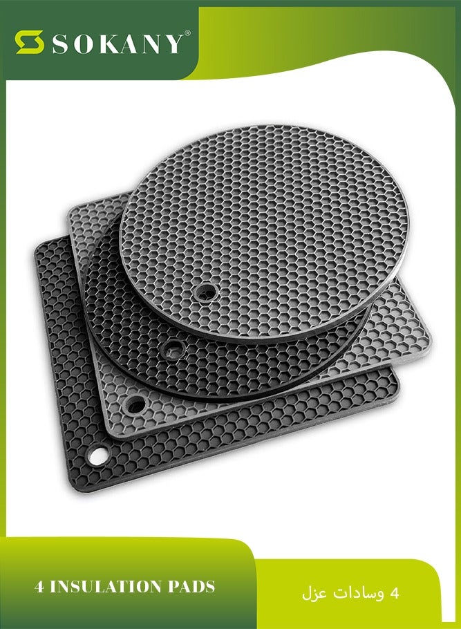 sokany 4 Pieces Silicone Trivet Mat, Heat Resistant Kitchen Hot Pot Holder Pad, Non Slip Countertop Protector Double as Jar Opener, Drying Mat, Utensil Rest (Grey) - Image 1