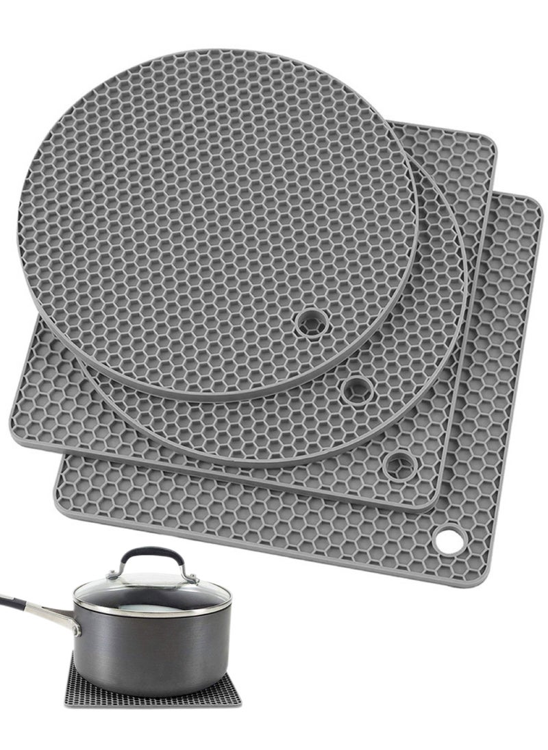 sokany 4 Pieces Silicone Trivet Mat, Heat Resistant Kitchen Hot Pot Holder Pad, Non Slip Countertop Protector Double as Jar Opener, Drying Mat, Utensil Rest (Grey)  - Image 1