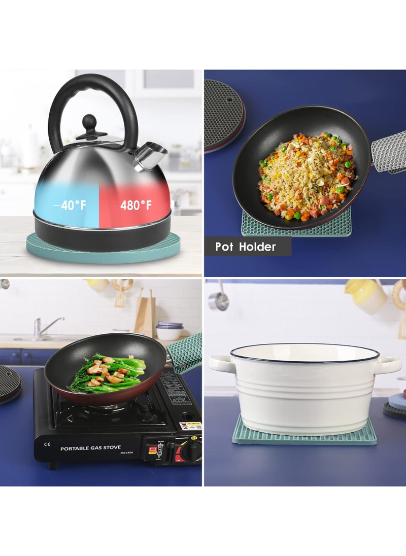 sokany 4 Pieces Silicone Trivet Mat, Heat Resistant Kitchen Hot Pot Holder Pad, Non Slip Countertop Protector Double as Jar Opener, Drying Mat, Utensil Rest (Grey)  - Image 4