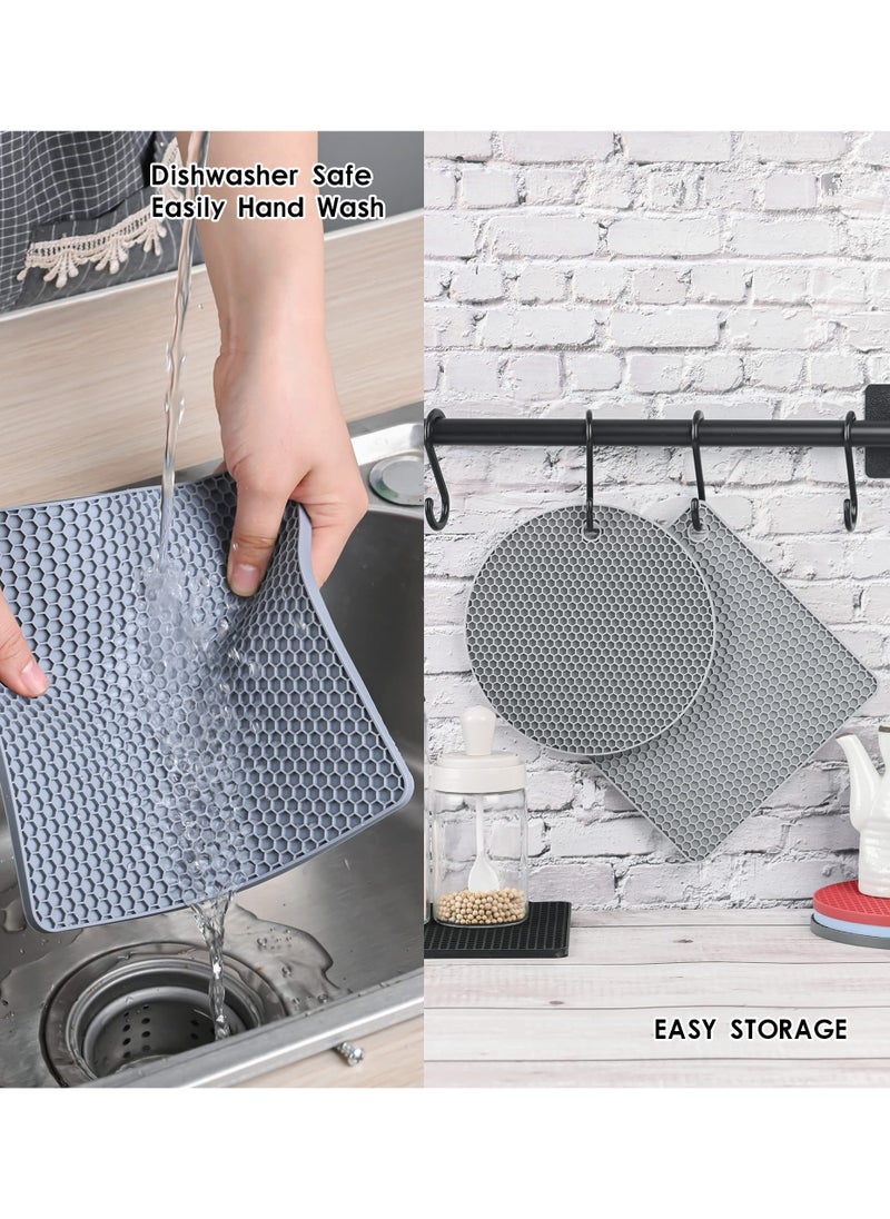 sokany 4 Pieces Silicone Trivet Mat, Heat Resistant Kitchen Hot Pot Holder Pad, Non Slip Countertop Protector Double as Jar Opener, Drying Mat, Utensil Rest (Grey)  - Image 5