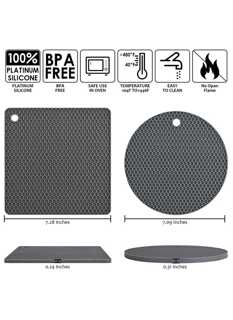sokany 4 Pieces Silicone Trivet Mat, Heat Resistant Kitchen Hot Pot Holder Pad, Non Slip Countertop Protector Double as Jar Opener, Drying Mat, Utensil Rest (Grey)  - Image 2