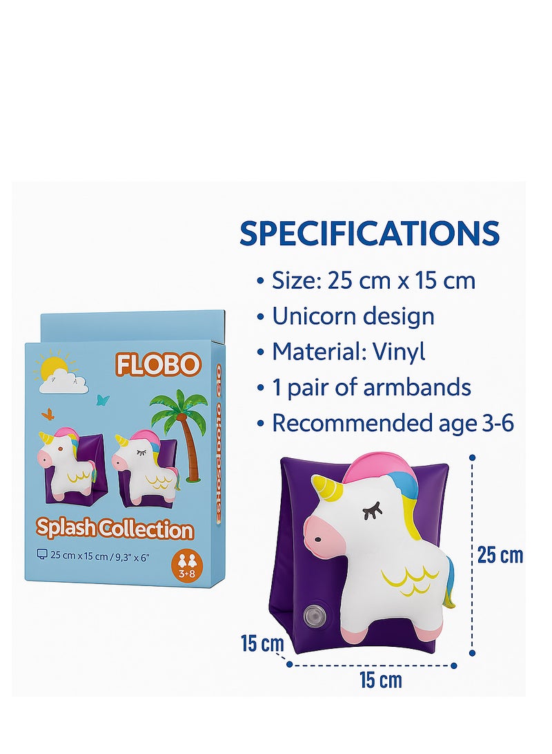 FLOBO Kids Inflatable Arm Bands Unicorn Style Floaties for Swimming Lightweight Leak Proof Safety Float Armband for Toddlers and Children Age 3 to 6 Years - Image 2