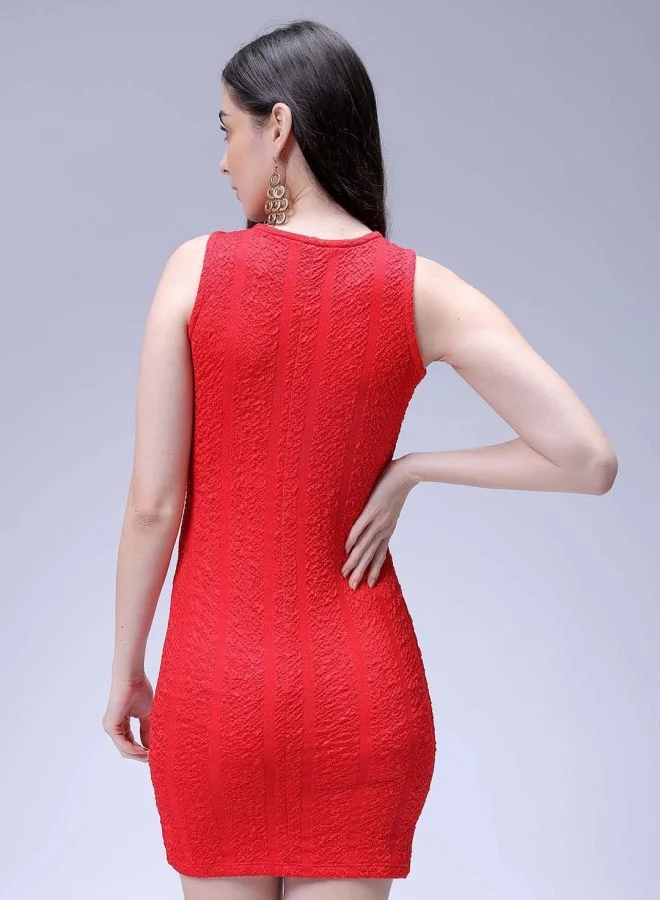 Freehand  Women Regular Fit Textured Crew Neck Sleeveless Bodycon Dress for Women | Best Price UAE