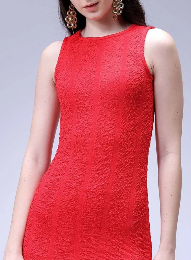 مرفوعة Women Regular Fit Textured Crew Neck Sleeveless Bodycon Dress