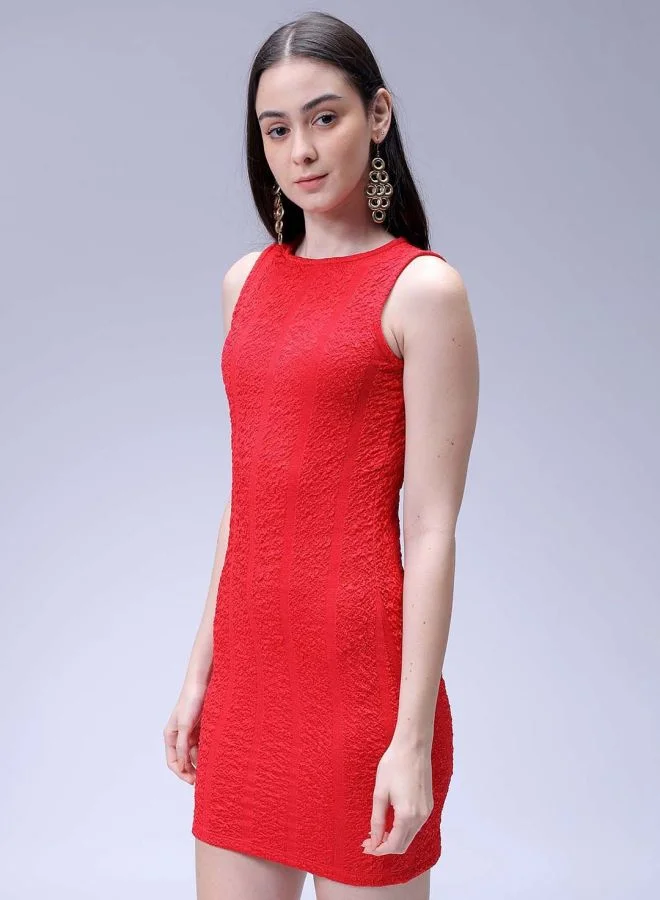 Freehand  Women Regular Fit Textured Crew Neck Sleeveless Bodycon Dress for Women | Best Price UAE