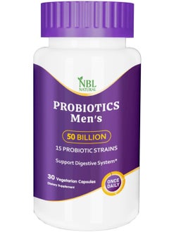 NBL Natural Probiotics for Men 50 Billion CFU 15 Probiotics And Organic Prebiotic Fiber for Digestive, Colon & Immune Support, Daily Gas Relief, 30 Capsules  - Image 1