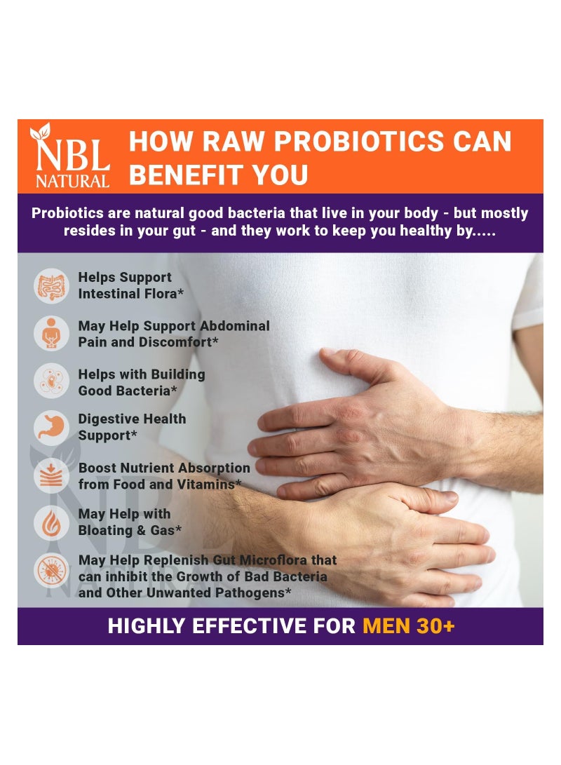 Probiotics for Men 50 Billion CFU 15 Probiotics And Organic Prebiotic Fiber for Digestive, Colon & Immune Support, Daily Gas Relief, 30 Capsules