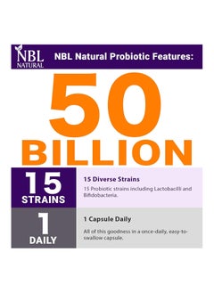 NBL Natural Probiotics for Men 50 Billion CFU 15 Probiotics And Organic Prebiotic Fiber for Digestive, Colon & Immune Support, Daily Gas Relief, 30 Capsules  - Image 4