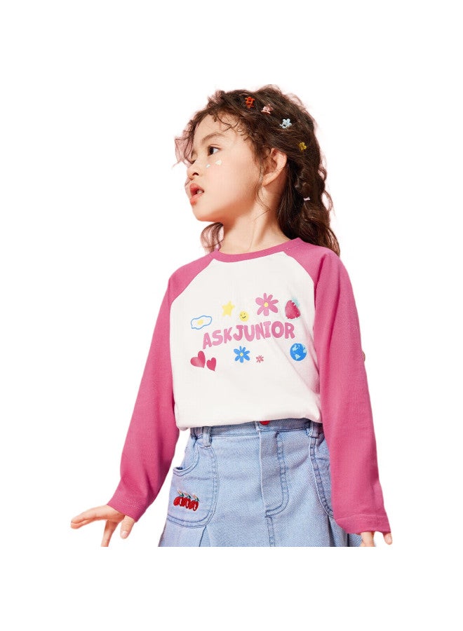 Ask Junior Girls' Long-Sleeve T-Shirt Autumn Collection, Toddler Letter T-Shirt, Raglan Undershirt, White, Size 100 - Image 3