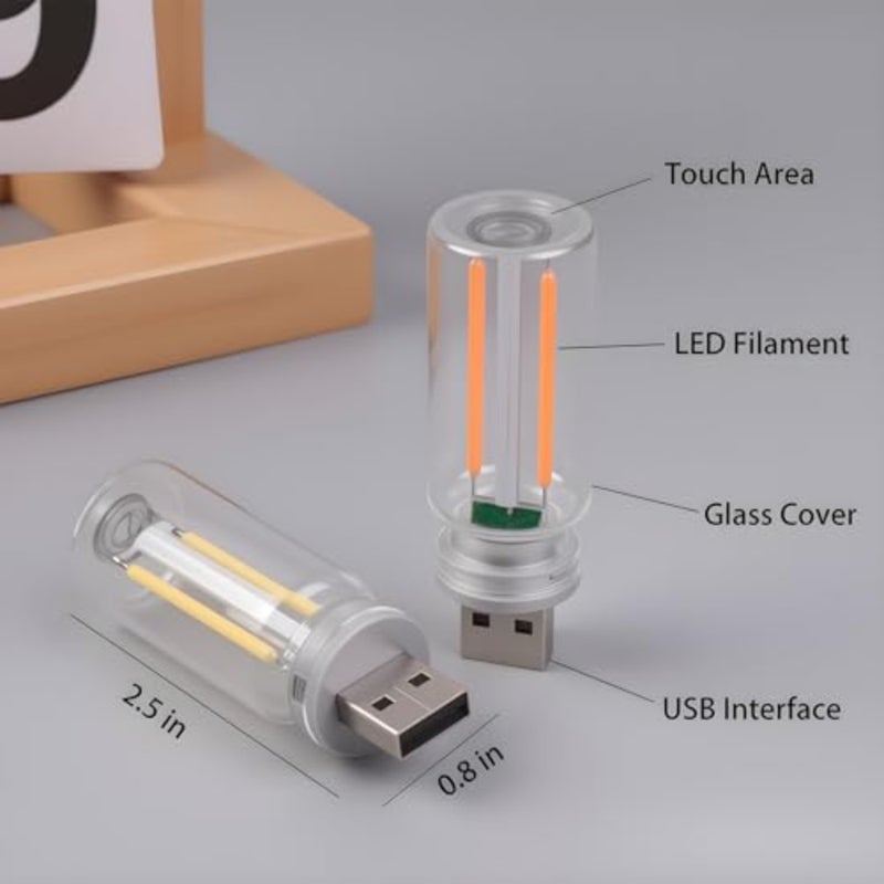 2 PCS Car USB Lights, Plug-in Retro Car Atmosphere Lamp with Touch Dimmable, Portable Mini Glass Bottle LED Bulb Night Lights for Vehicle Bedroom Hallway Camping Holiday Decoration - Image 5