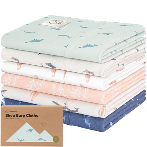 KeaBabies Organic Burp Cloths Baby Boy Girl 6Pack Large 100 Cotton Burping Cloths for Babies Spit Up Rags Super Absorbent Ultra Soft Newborn Rag Gender Neutral Machine Washable Durable Marine Muse - Image 1