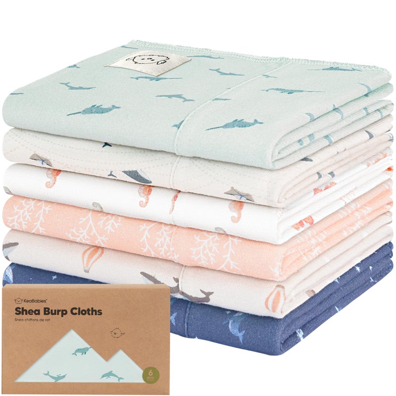 KeaBabies Organic Burp Cloths Baby Boy Girl 6Pack Large 100 Cotton Burping Cloths for Babies Spit Up Rags Super Absorbent Ultra Soft Newborn Rag Gender Neutral Machine Washable Durable Marine Muse - Image 2