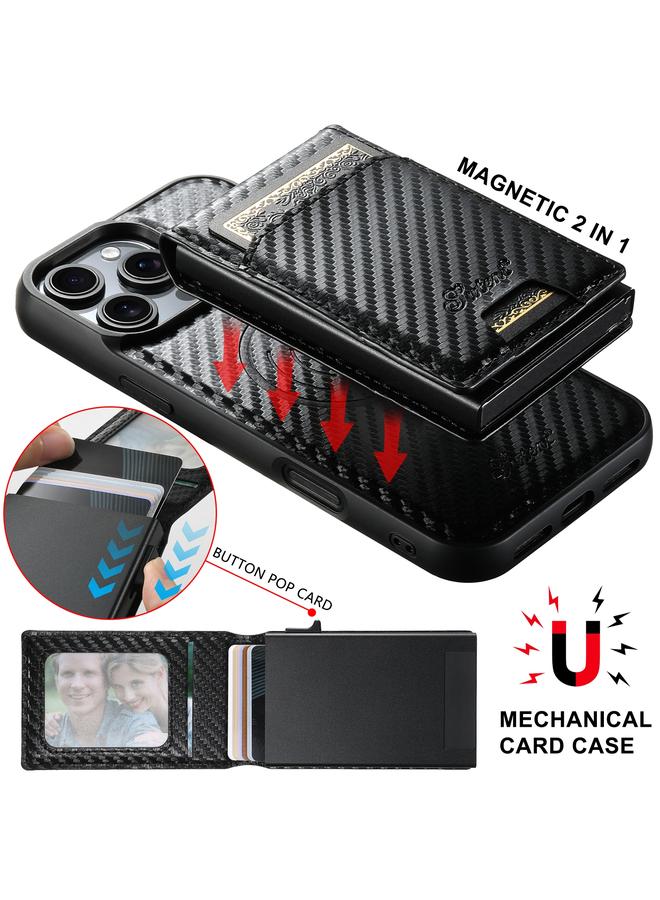 Suteni Case For iPhone 13 H19 Carbon Fiber Grain 2-in-1 MagSafe Removable Card Box Back Phone Case - Image 2