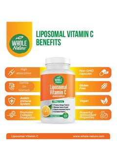 Whole Nature Liposomal Vitamin C Supplement Pills 1200 mg - High Absorption 180 Vegan Capsules Fat Soluble Vit C, Maximum Strength Immune System and Collagen Booster, Sunflower Lecithin , lypo spheric  - Image 2