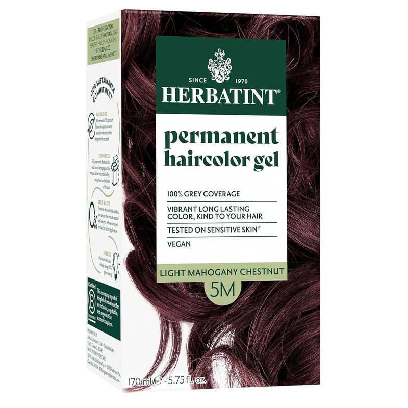 Herbatint Permanent Hair Dye For Women  5M Light Mahogany Chestnut  For Up To 100 Gray Coverage of Resistant Gray Hair  AmmoniaFree AlcoholFree  Vegan  Salon Influenced Hair Color 575 fl oz