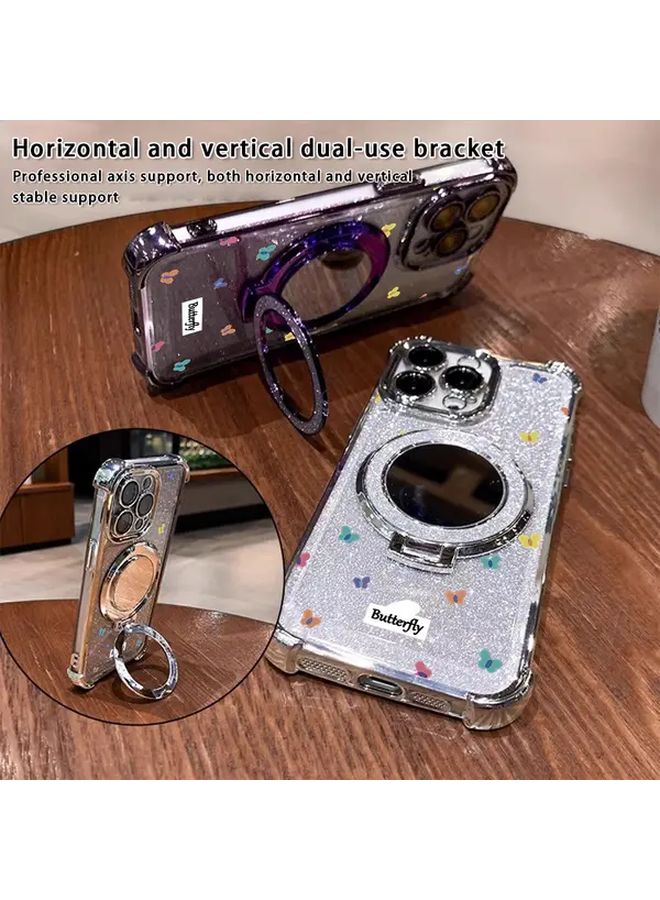 غطاء هاتف فراشة وردي أحمر لجهاز iPhone 15 Pro مع حماية عدسة ناعمة مضادة للسقوط مع حزام رقبة - Image 5