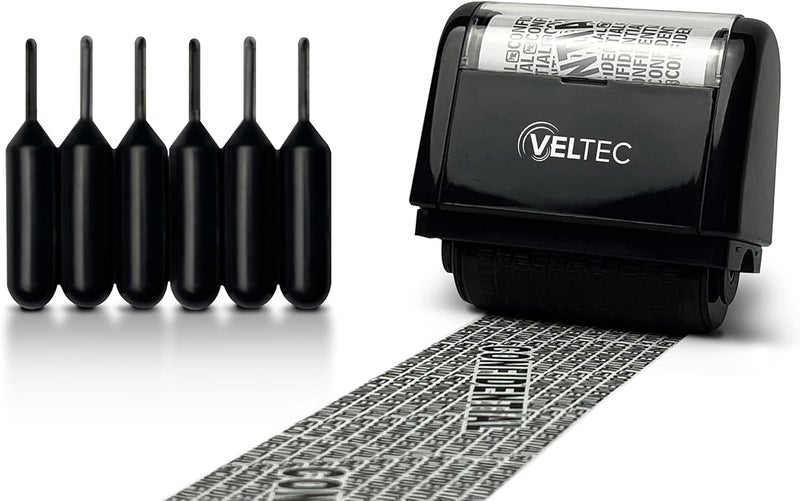 Veltec ID Protector Ink Roller - Identity Theft Protection Roller Stamp Set (Black, Stamp+6 Refills) - Image 2