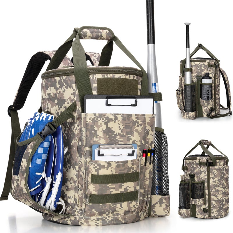 Smasrob Baseball Coaches Bag Fits 6 Gallon Ball Bucket, Baseball Bucket Bag with Backpack and Shoulder Straps, Desert Camouflage - Image 1