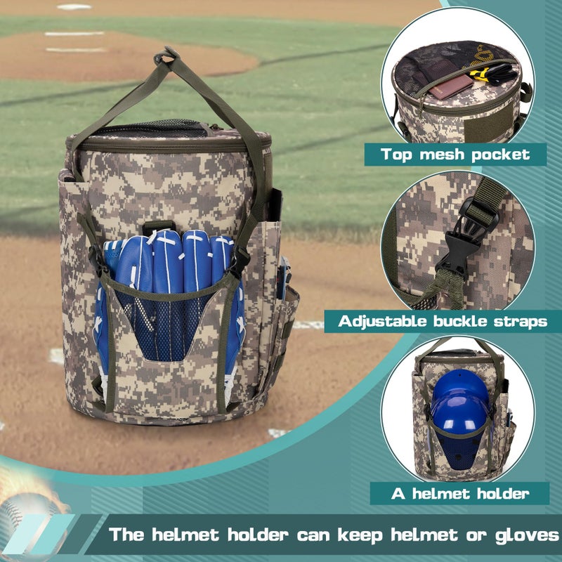 Smasrob Baseball Coaches Bag Fits 6 Gallon Ball Bucket, Baseball Bucket Bag with Backpack and Shoulder Straps, Desert Camouflage - Image 3