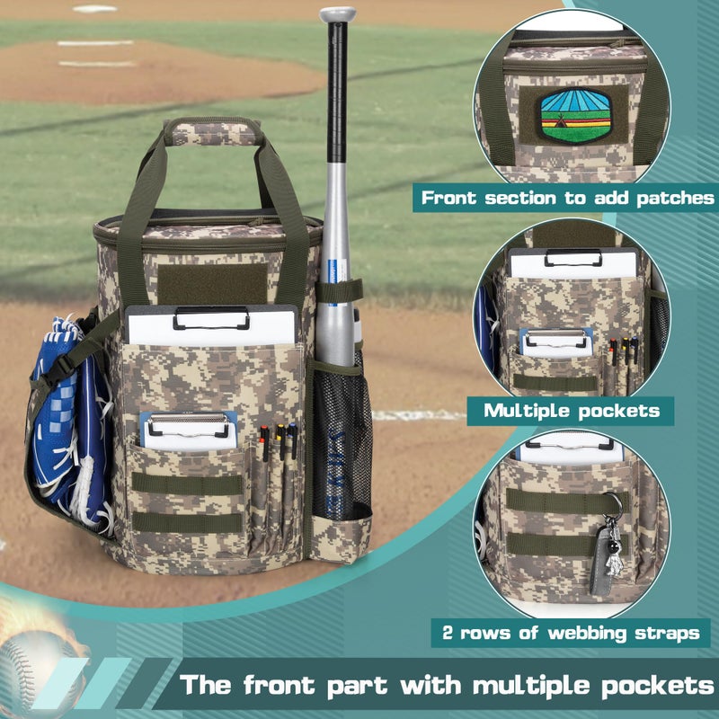 Smasrob Baseball Coaches Bag Fits 6 Gallon Ball Bucket, Baseball Bucket Bag with Backpack and Shoulder Straps, Desert Camouflage - Image 2