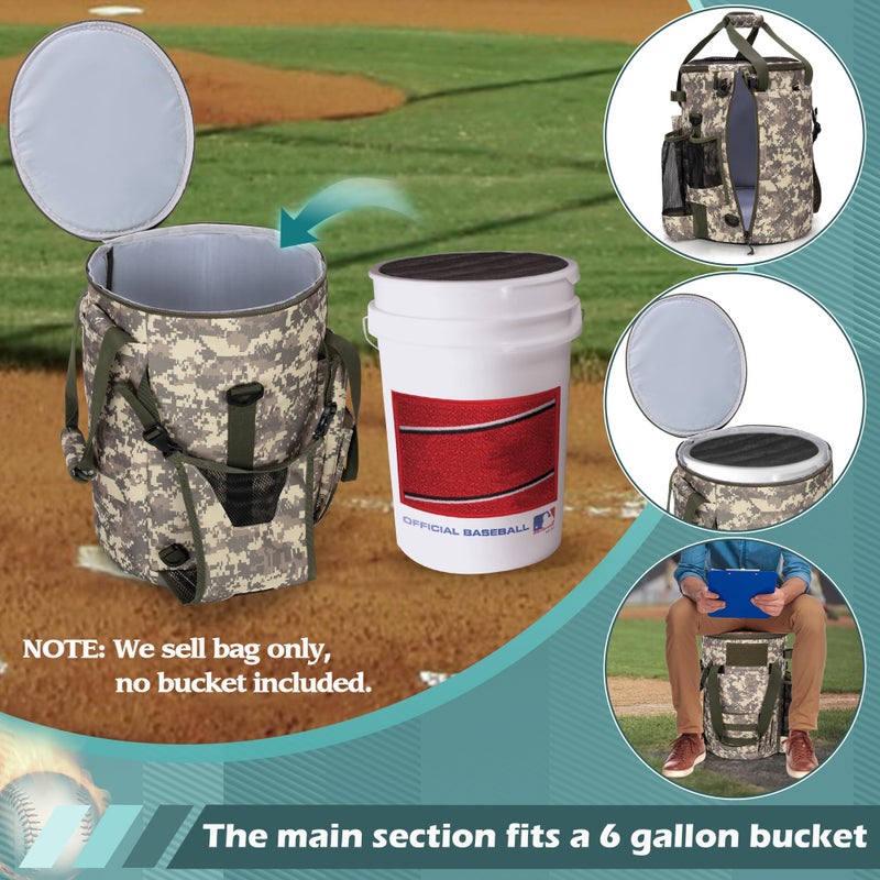 Smasrob Baseball Coaches Bag Fits 6 Gallon Ball Bucket, Baseball Bucket Bag with Backpack and Shoulder Straps, Desert Camouflage - Image 5