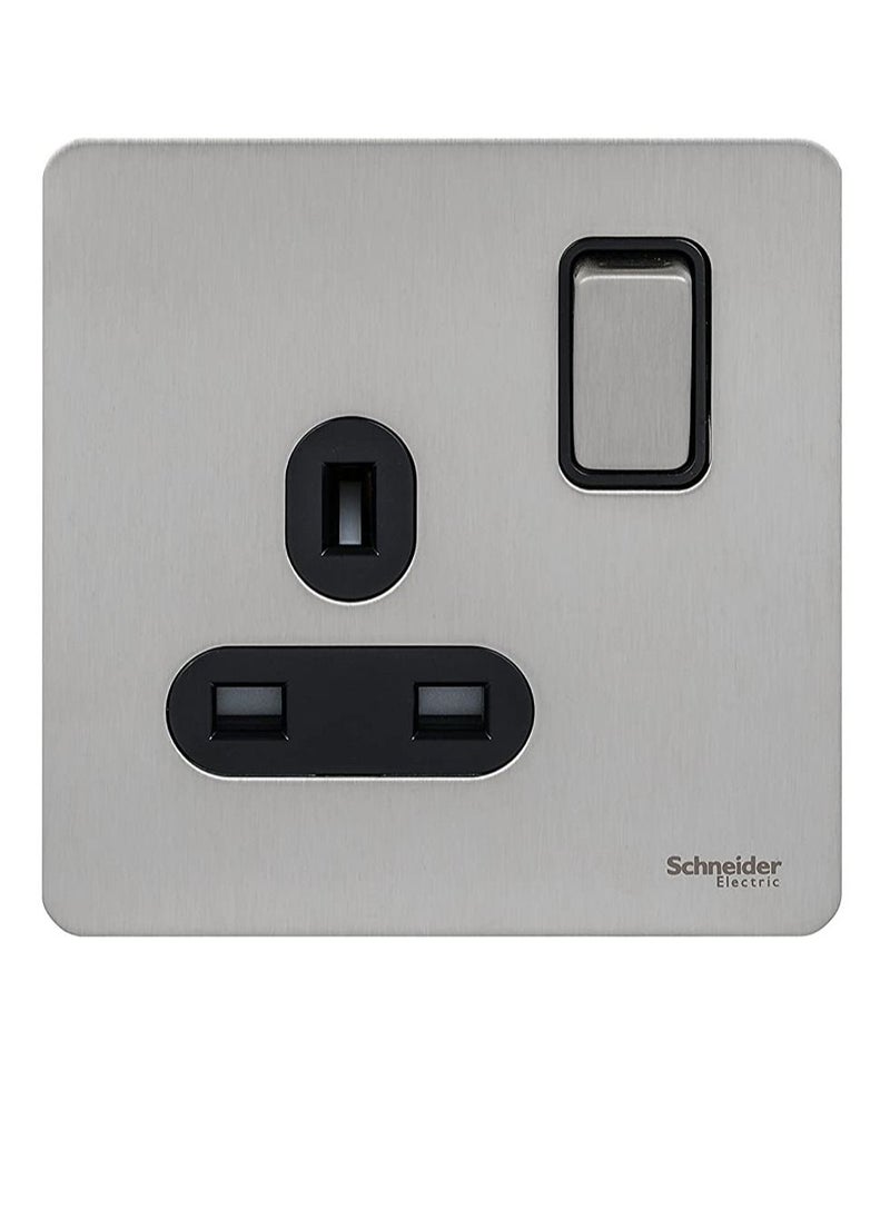 Schneider Electric Schneider Electric GU3410-BSS 13A 1-Gang Ultimate Screwless Flat Plate Switched Socket, Stainless Steel  - Image 1