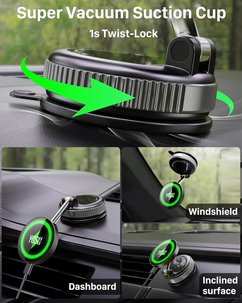YOSH Magnetic Wireless Car Phone Holder with Suction Base - Image 4