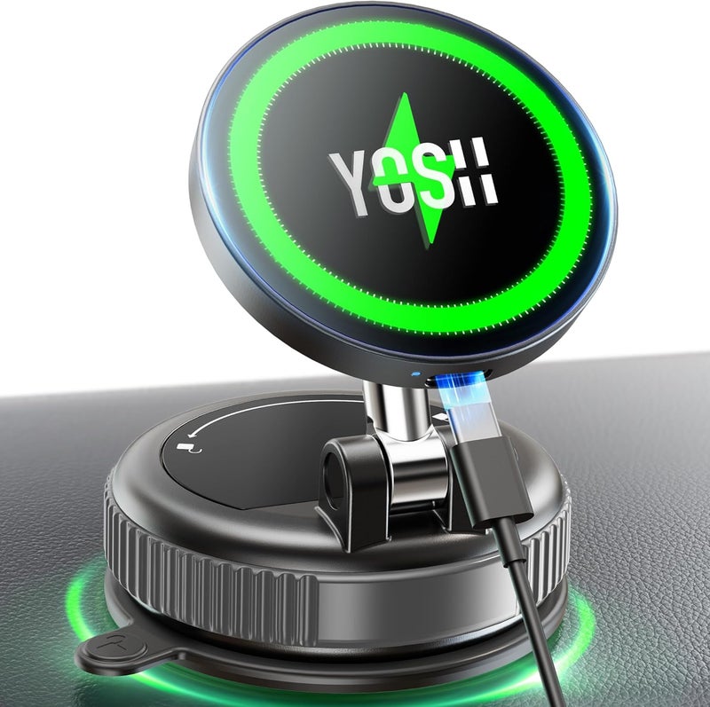 YOSH Magnetic Wireless Car Phone Holder with Suction Base - Image 1