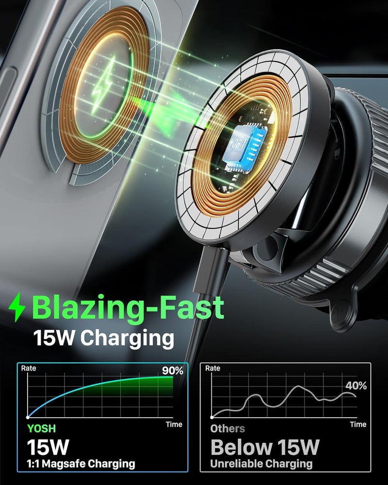 YOSH Magnetic Wireless Car Phone Holder with Suction Base - Image 2