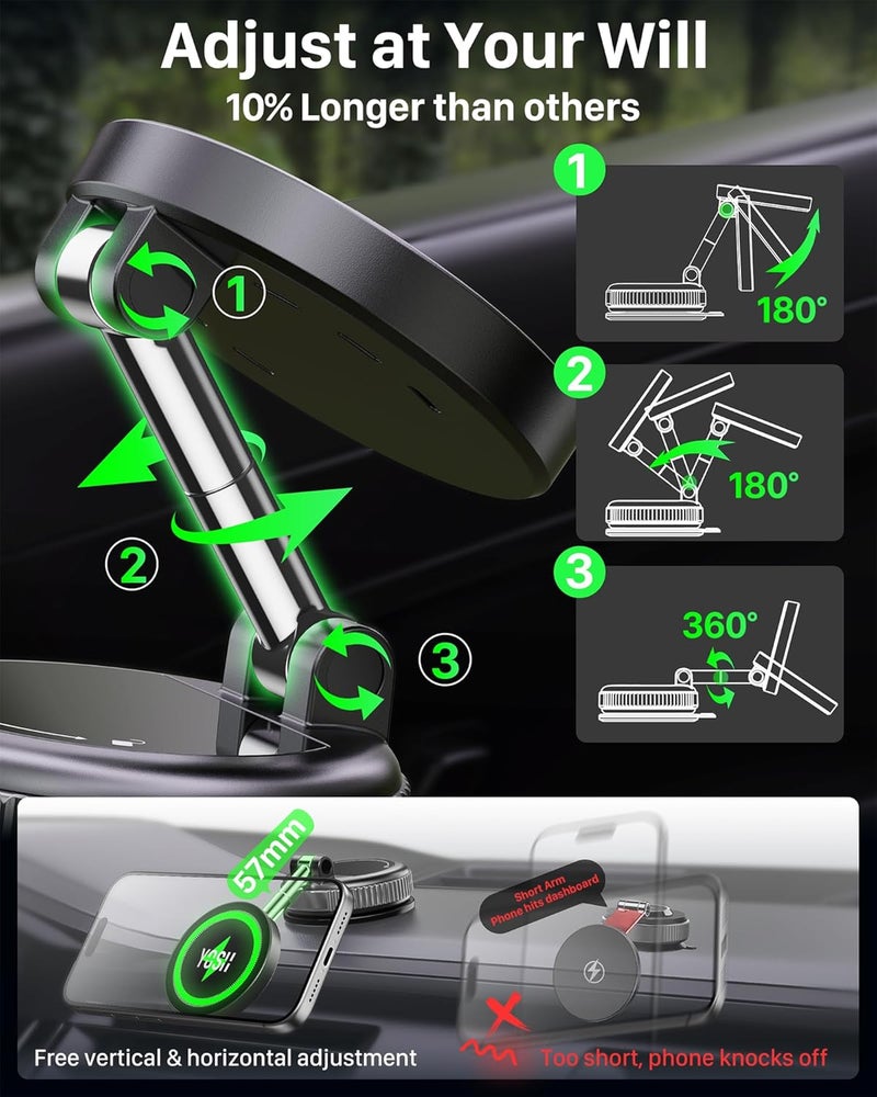 YOSH Magnetic Wireless Car Phone Holder with Suction Base - Image 3