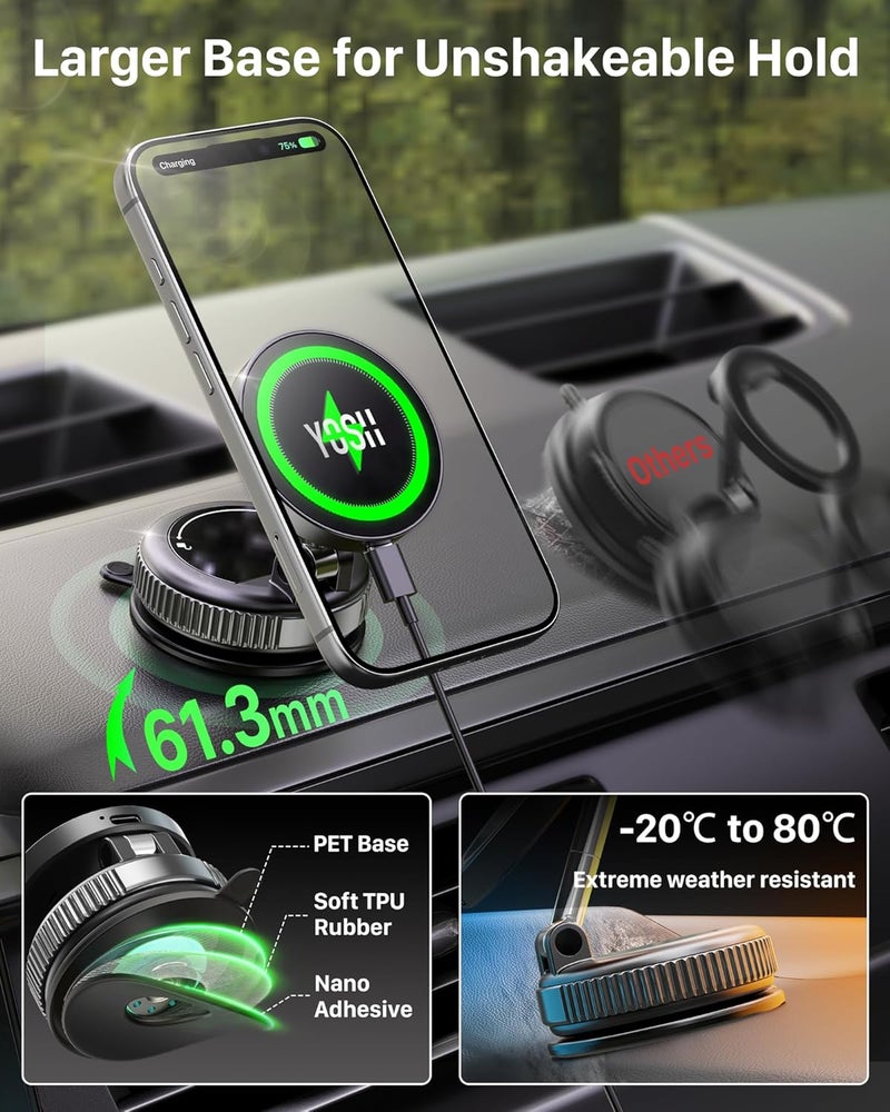 YOSH Magnetic Wireless Car Phone Holder with Suction Base - Image 5