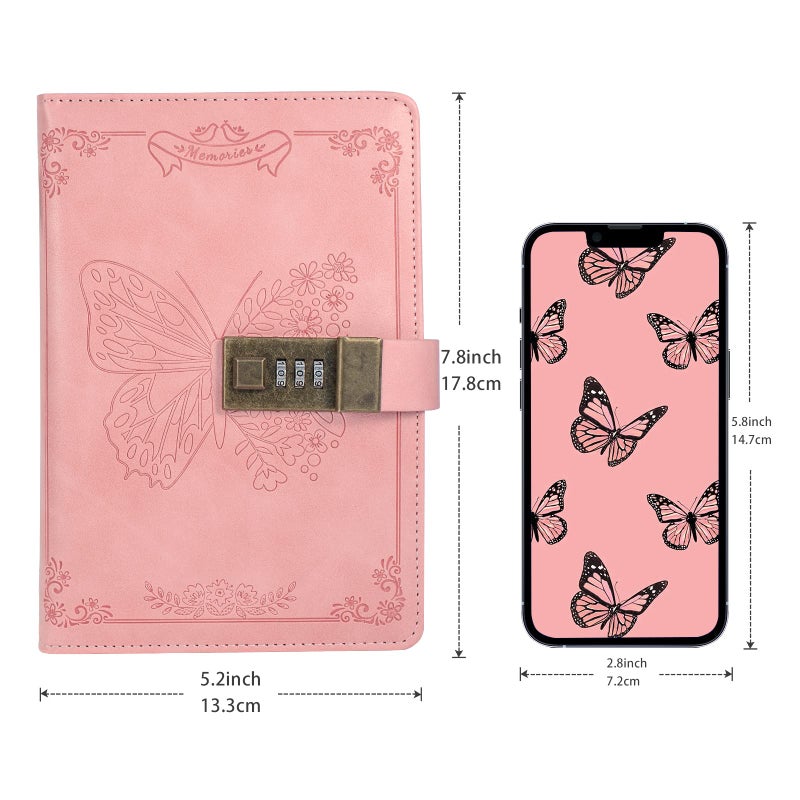 Billtigif Diary with Lock, Journal for Women Girls, Vintage Refillable Secret Journal, Locking Notebook Gift for Girls with Combination Lock, 5.3'' x 7.8'' (Pink) - Image 2