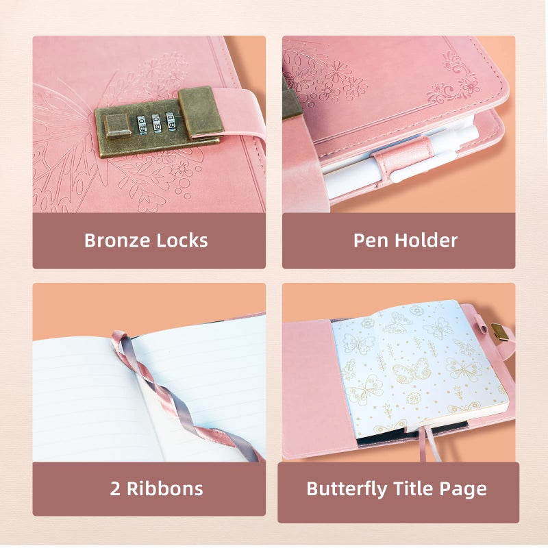 Billtigif Diary with Lock, Journal for Women Girls, Vintage Refillable Secret Journal, Locking Notebook Gift for Girls with Combination Lock, 5.3'' x 7.8'' (Pink) - Image 5