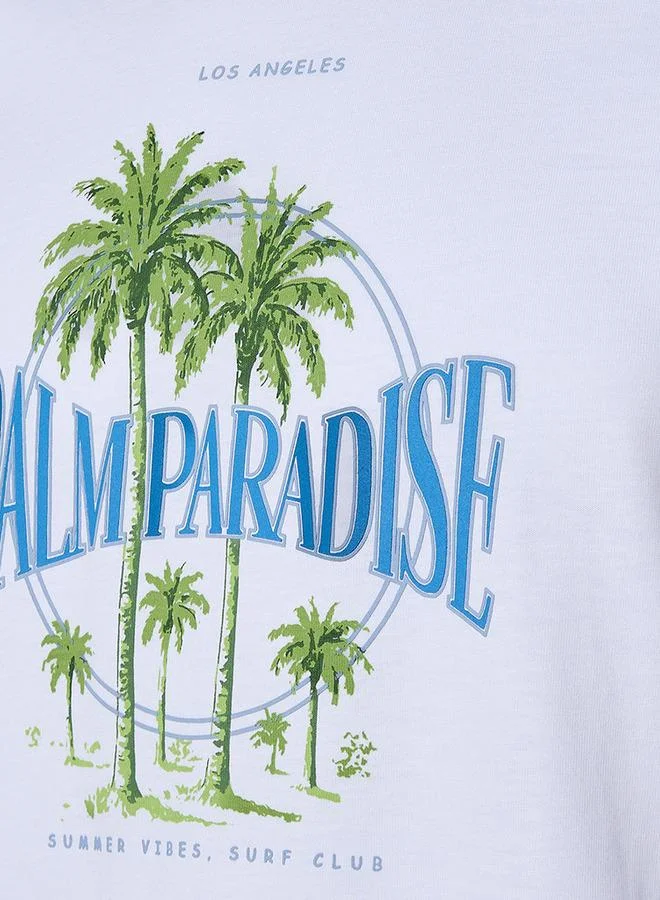 سبلاش فيڤ Men Slim Fit Crew Neck Short Sleeve Palm Tree Print T shirt