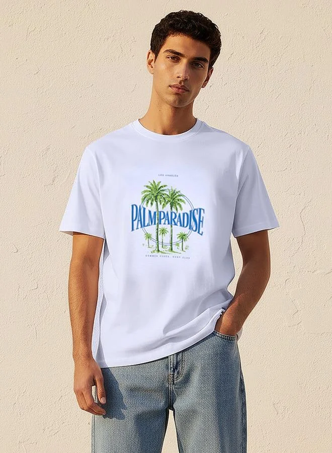 سبلاش فيڤ Men Slim Fit Crew Neck Short Sleeve Palm Tree Print T shirt