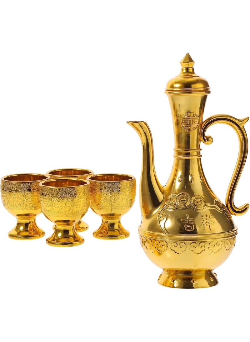 Zikra كوب تقديم ذهبي بوذي، مجموعة من 1 كوب تقديم ماء ذهبي مع إبريق، كأس، كأس صغير، مجموعة شاي تركية كوب زخرفي مع إبريق لتزيين طاولة الشاي - Image 1